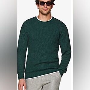 Suitsupply Brushed Wool & Alpaca Blend Green Ribbed Knit Crewneck Sweater Medium